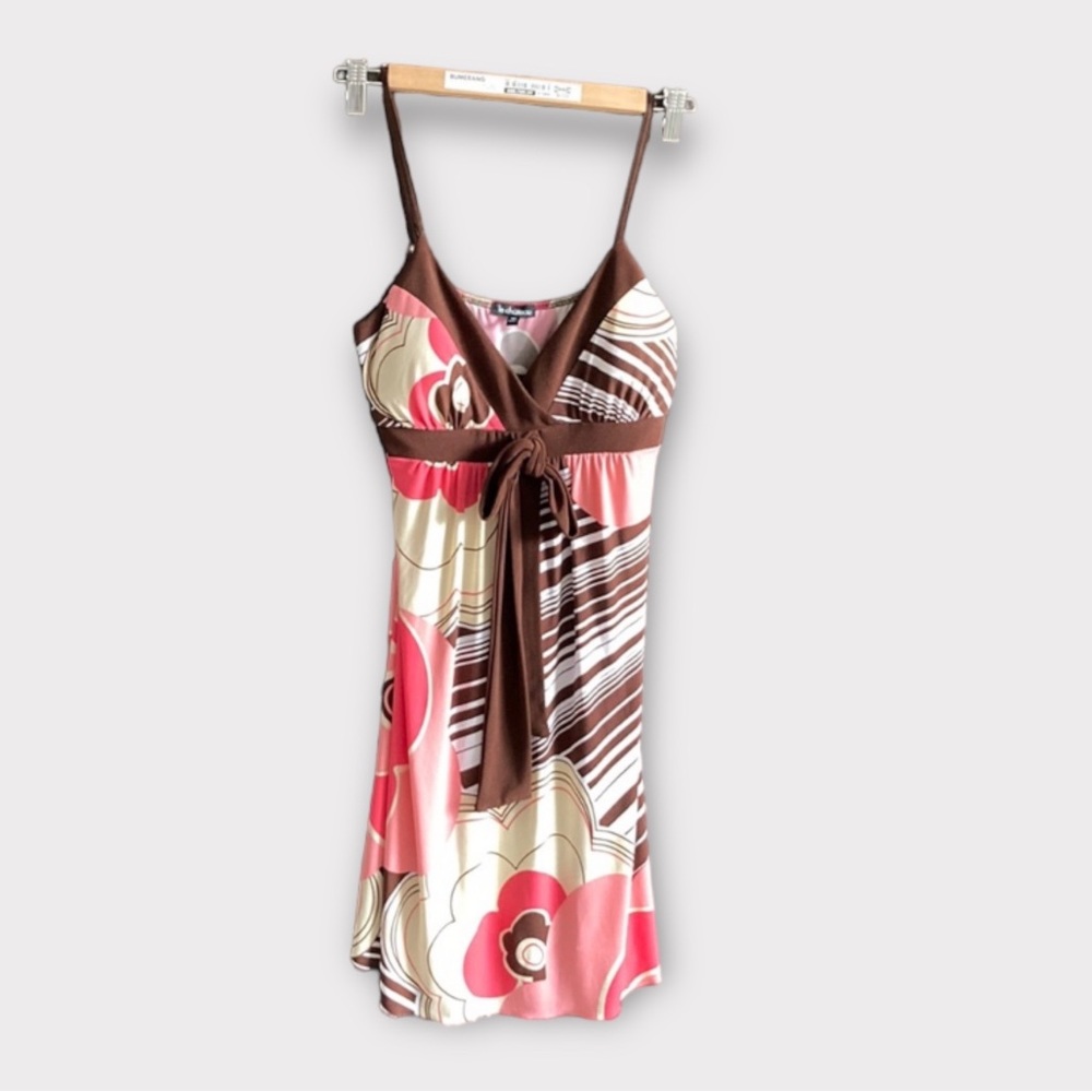 HP🌟Le Chateau dress, vintage, retro, pinks, brown, beige and white, Size S/P - Picture 2 of 6